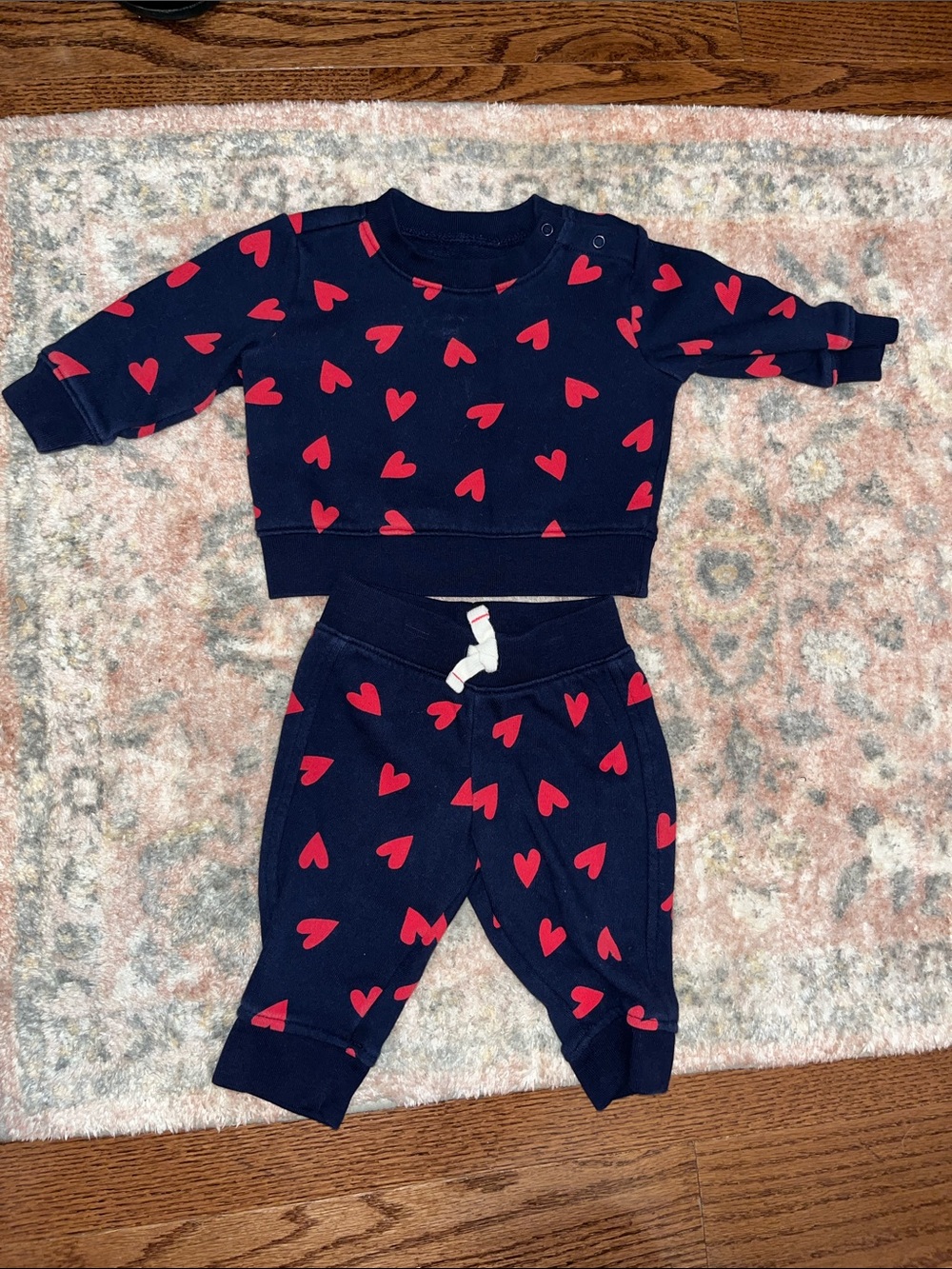 Primary Navy with Red Heart Baby Sweatsuit 3-6 Months